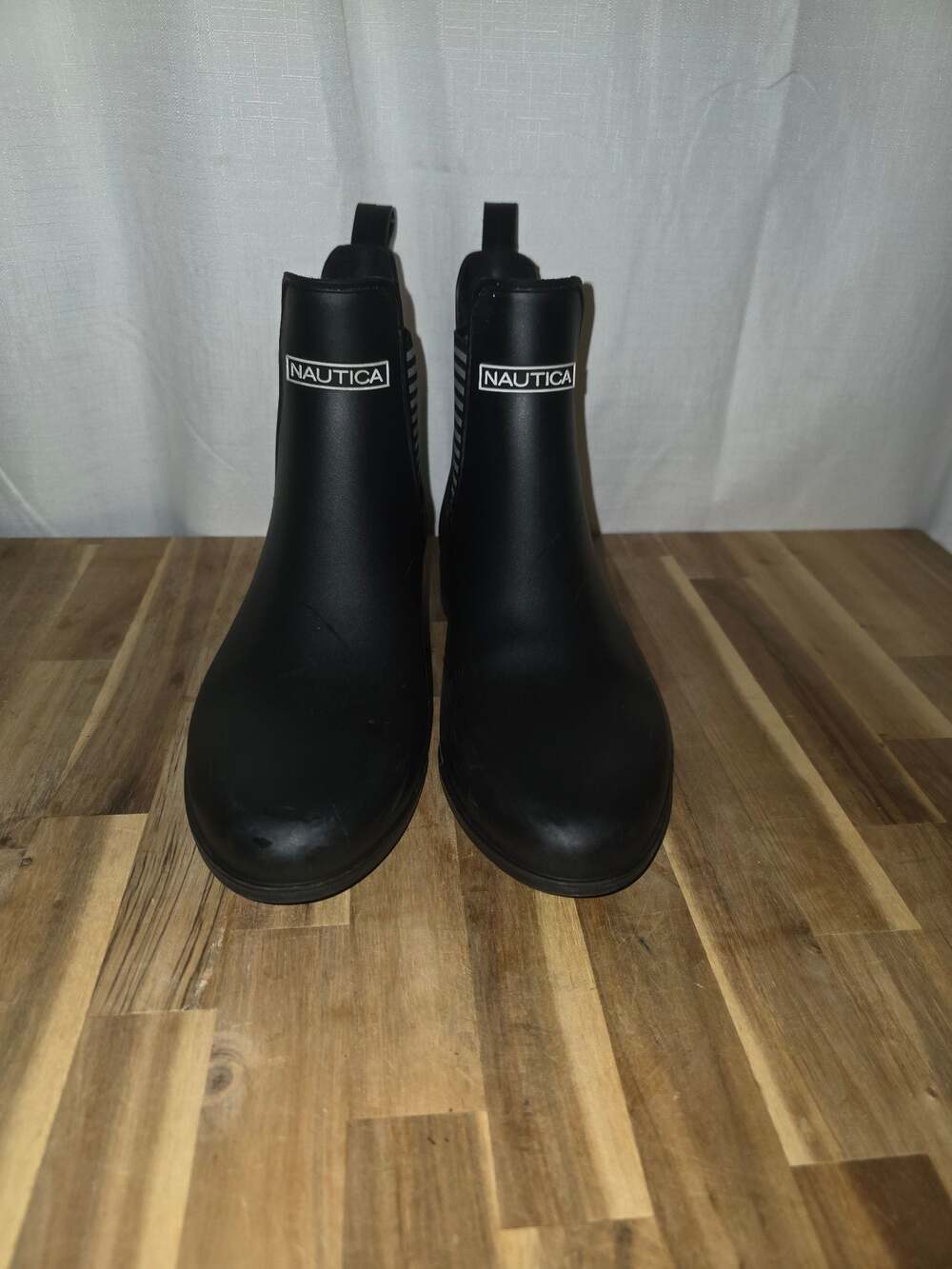 Nautica Shayna Black Striped Ankle Rain Boots